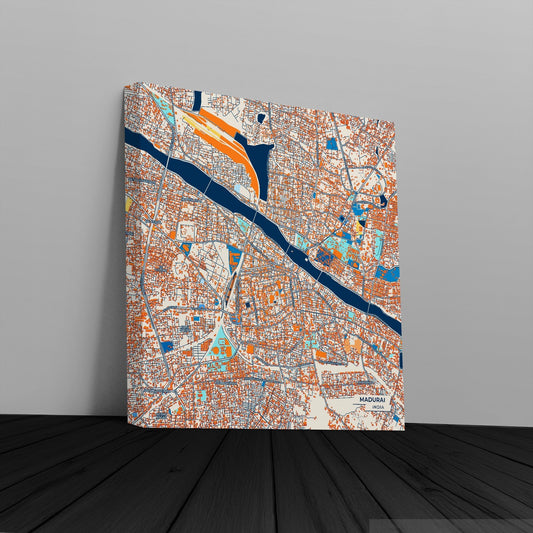 Madurai India Colorful City Map Canvas Print