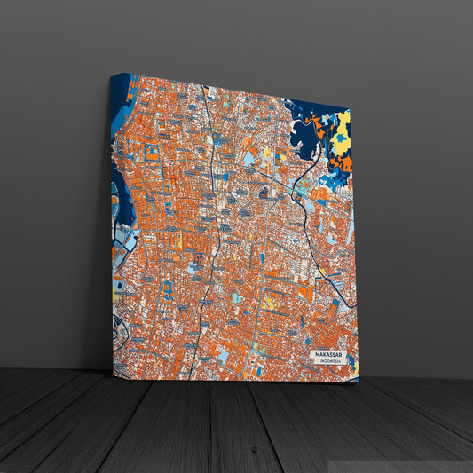 Makassar Indonesia Colorful City Map Canvas Print