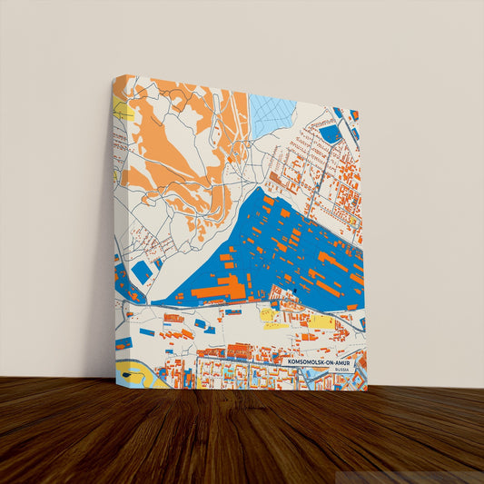Комсомольск-На-Амур Russia Colorful City Map Canvas Print