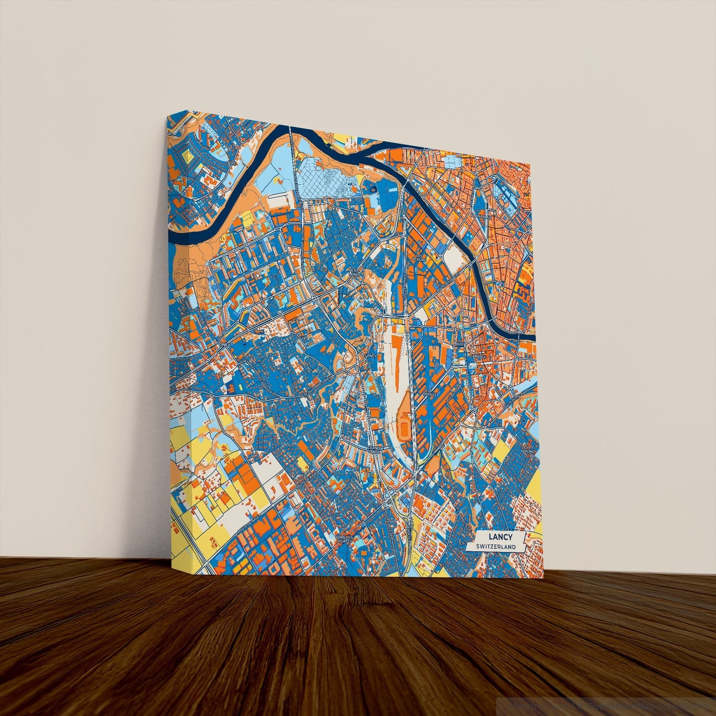 Lancy Switzerland Colorful City Map Canvas Print