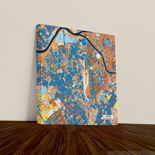 Lancy Switzerland Colorful City Map Canvas Print