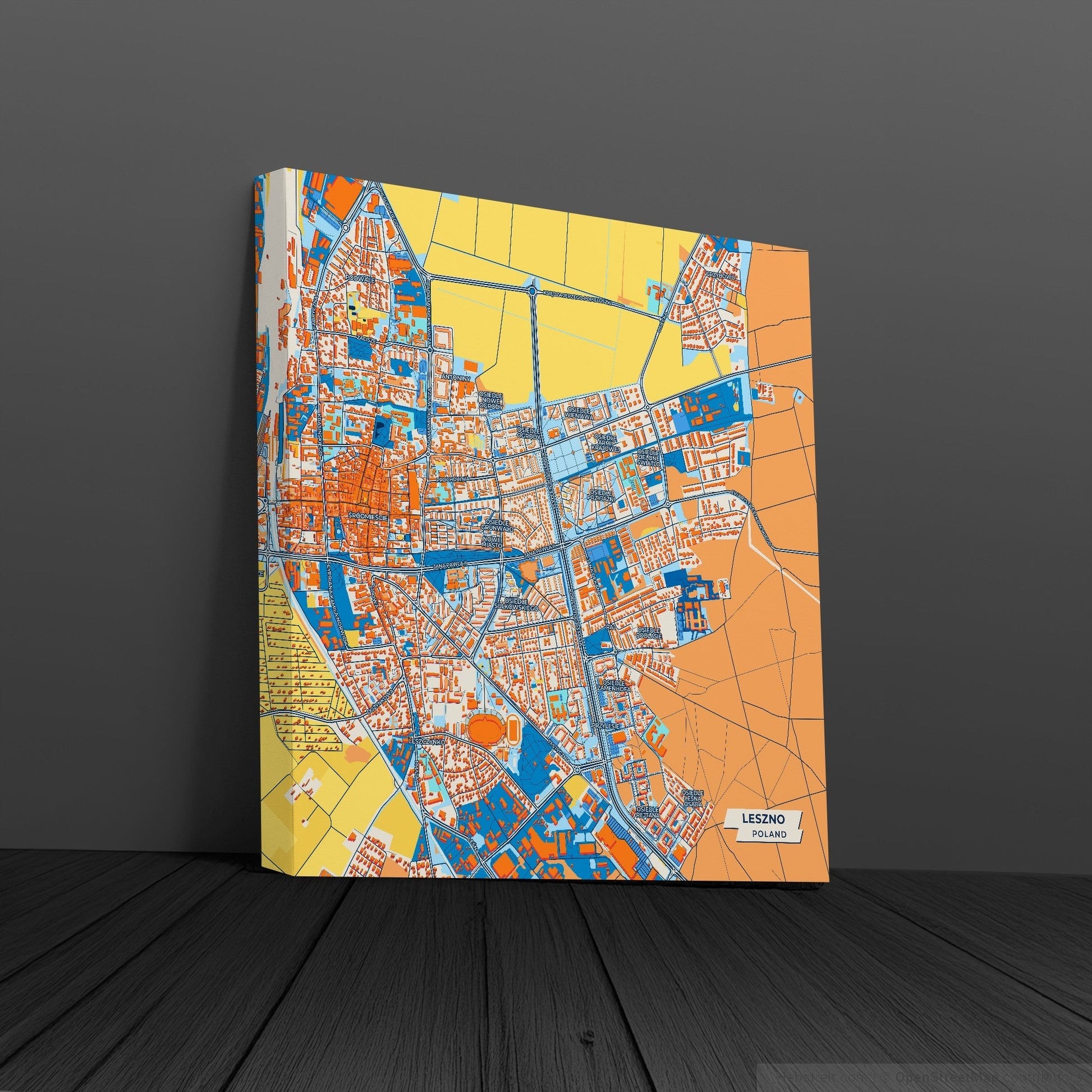Leszno Poland Colorful City Map Canvas Print