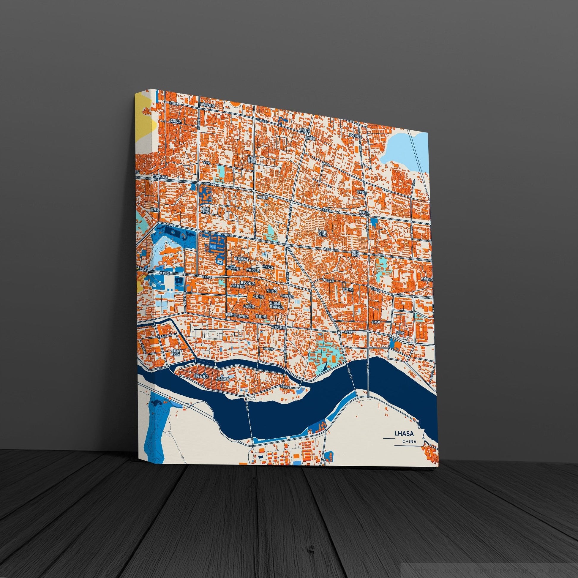 Lhasa China Colorful City Map Canvas Print