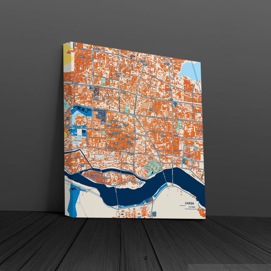 Lhasa China Colorful City Map Canvas Print