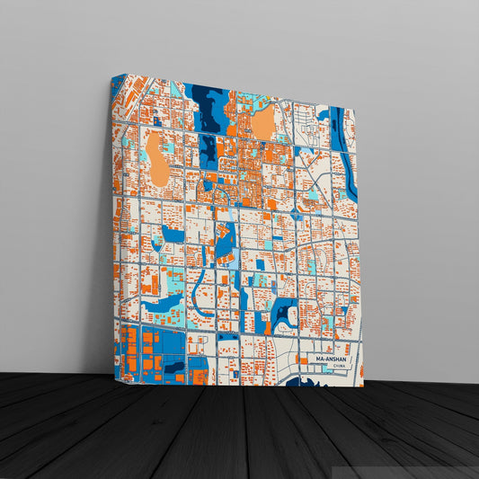 Ma-Anshan China Colorful City Map Canvas Print
