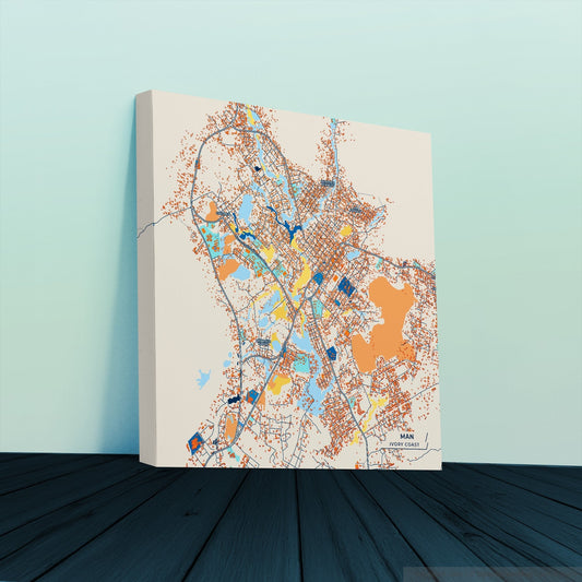 Man Ivory Coast Colorful City Map Canvas Print