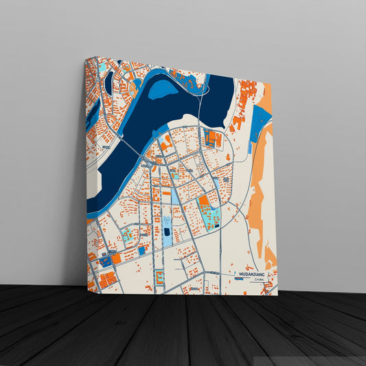 Mudanjiang China Colorful City Map Canvas Print
