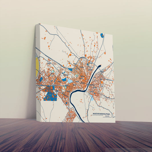 Mustafakemalpaşa Turkey Colorful City Map Canvas Print