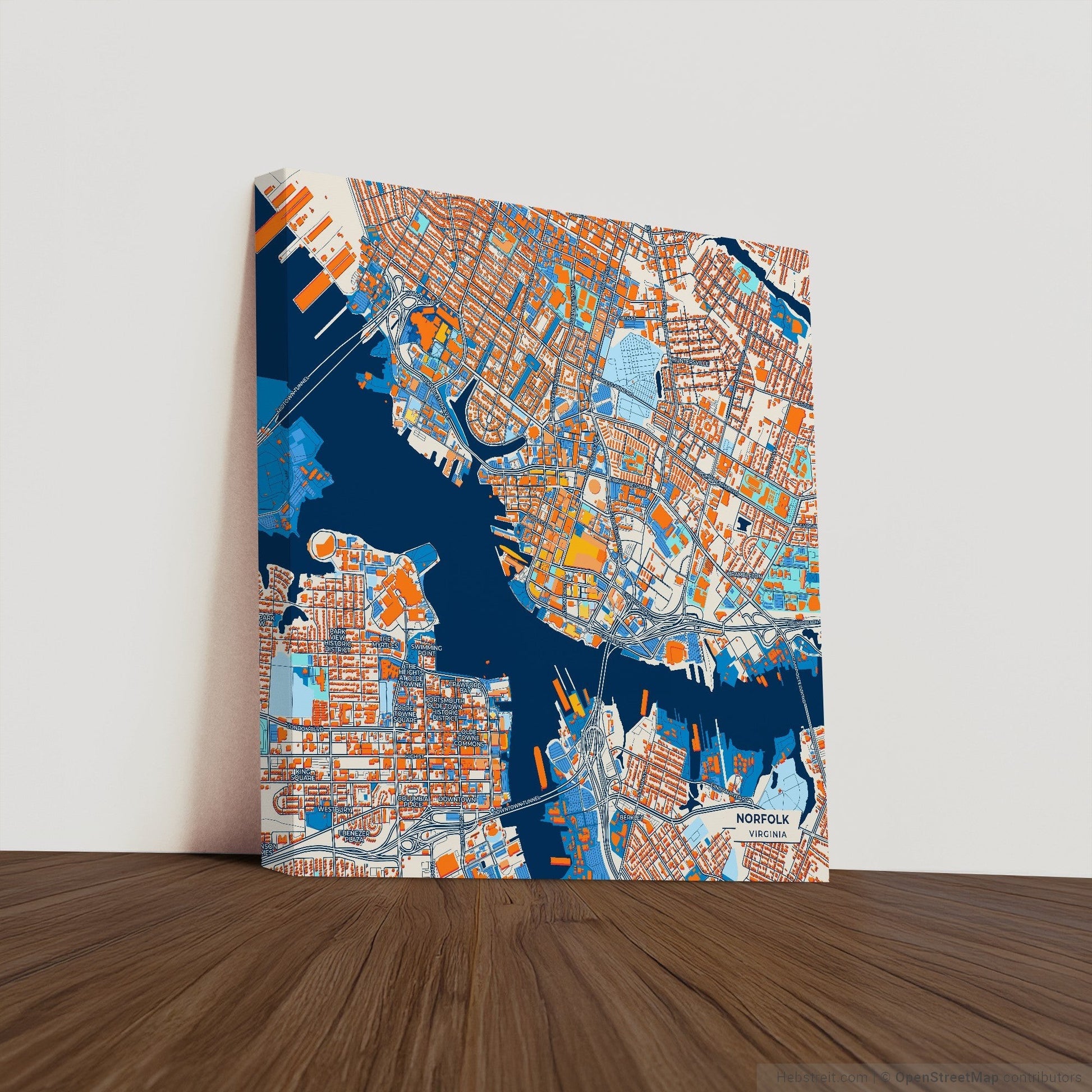 Norfolk Virginia Colorful City Map Canvas Print