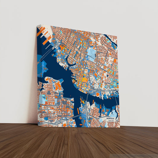 Norfolk Virginia Colorful City Map Canvas Print