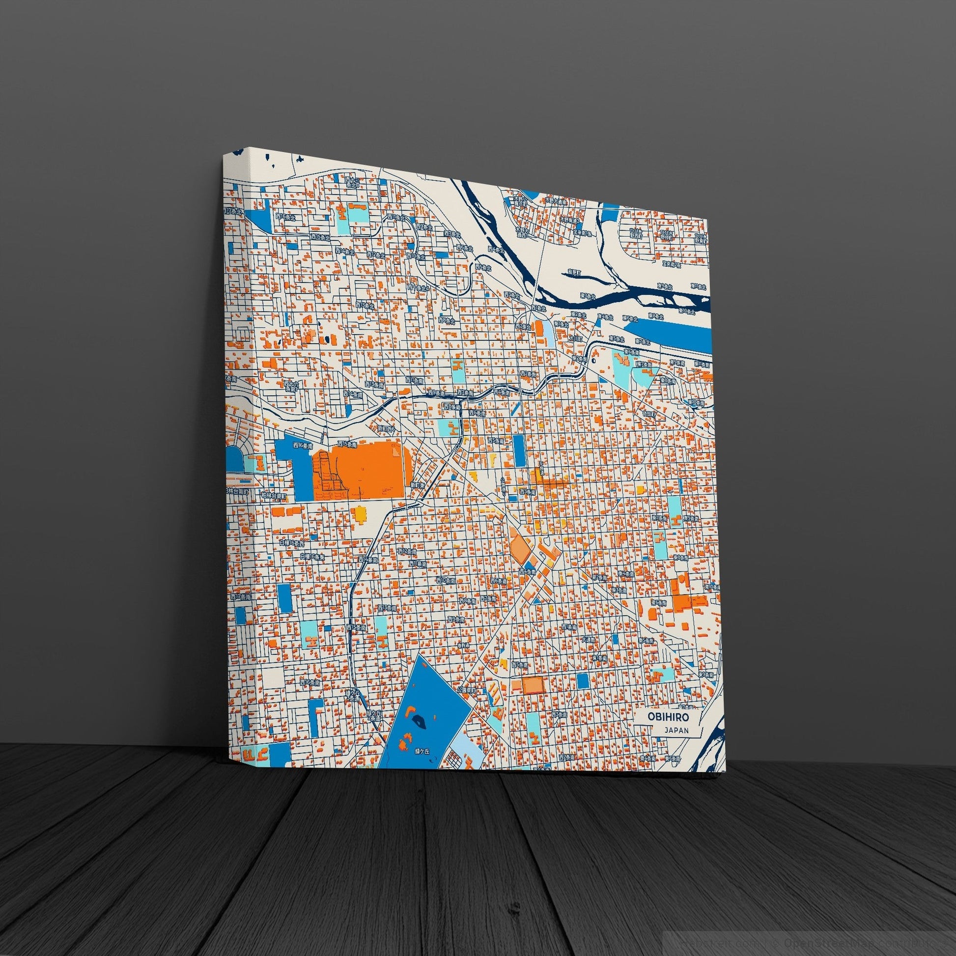 Obihiro Japan Colorful City Map Canvas Print