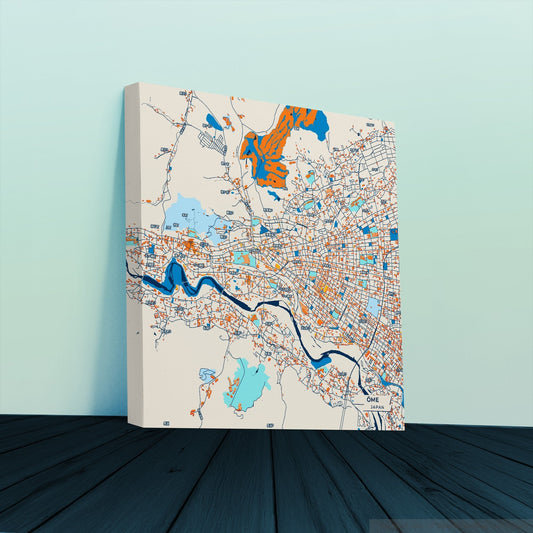 Ōme Japan Colorful City Map Canvas Print