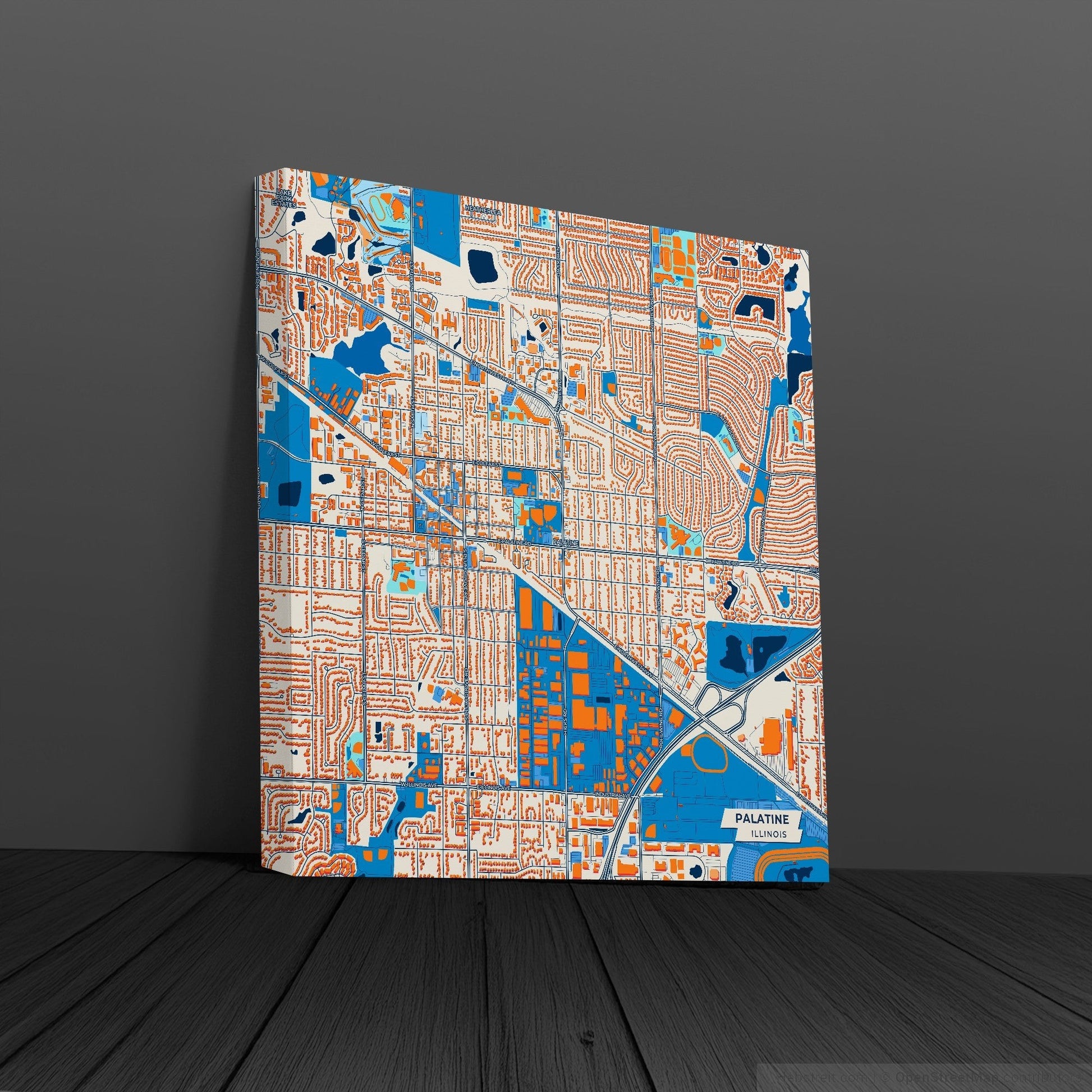 Palatine Illinois Colorful City Map Canvas Print