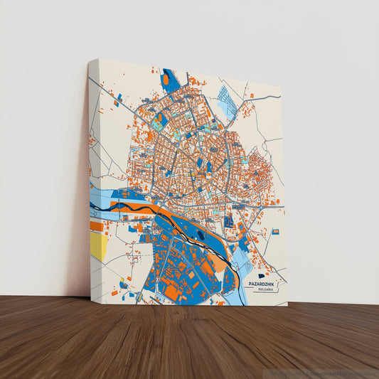 Пазарджик Bulgaria Colorful City Map Canvas Print