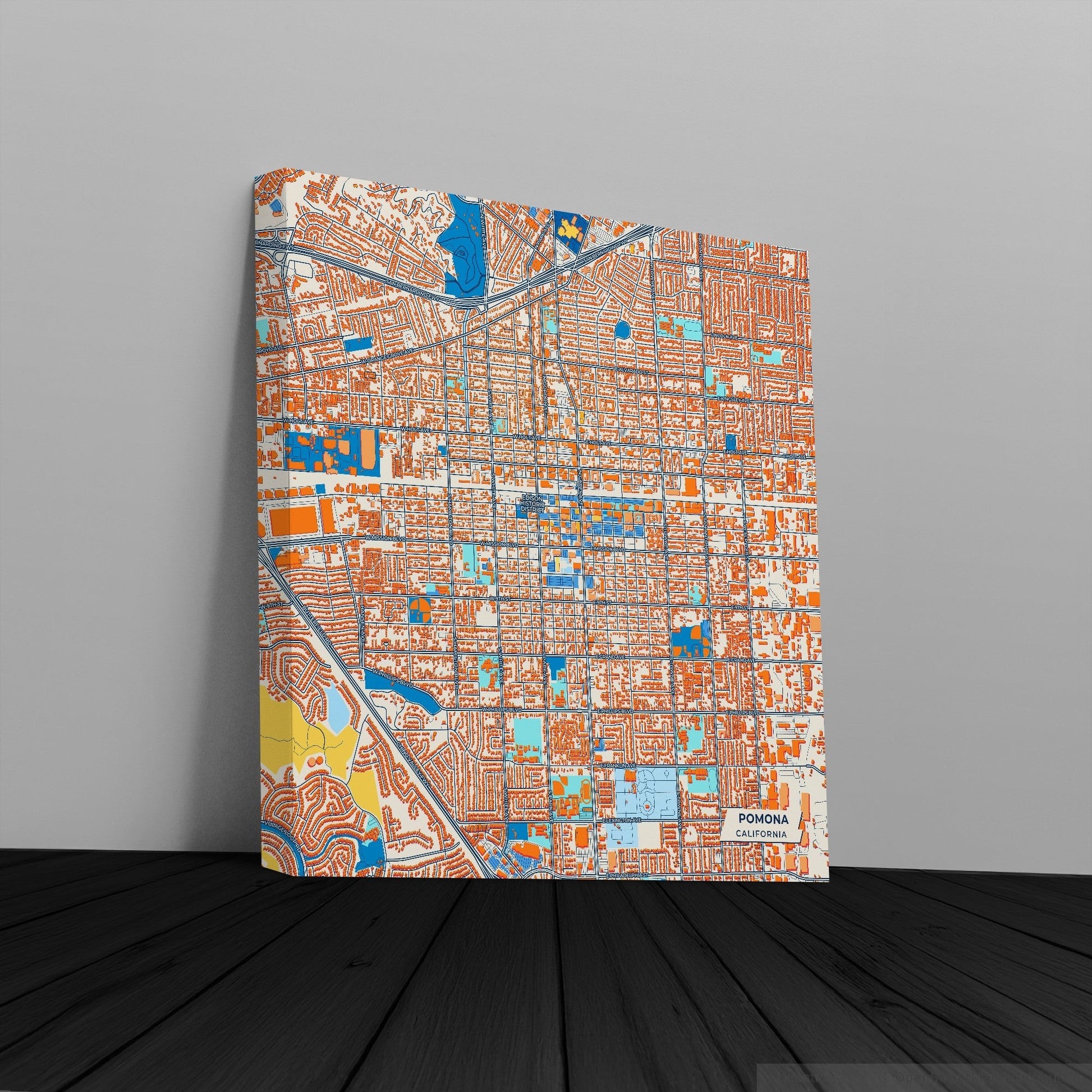 Pomona California Colorful City Map Canvas Print
