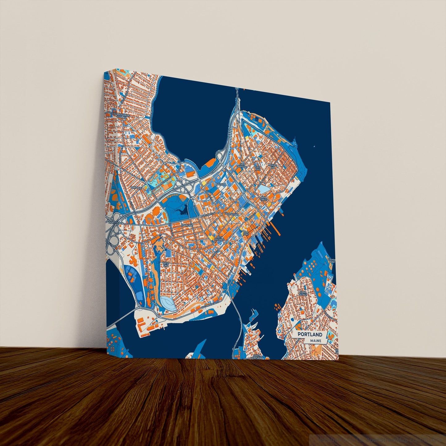 Portland Maine Colorful City Map Canvas Print