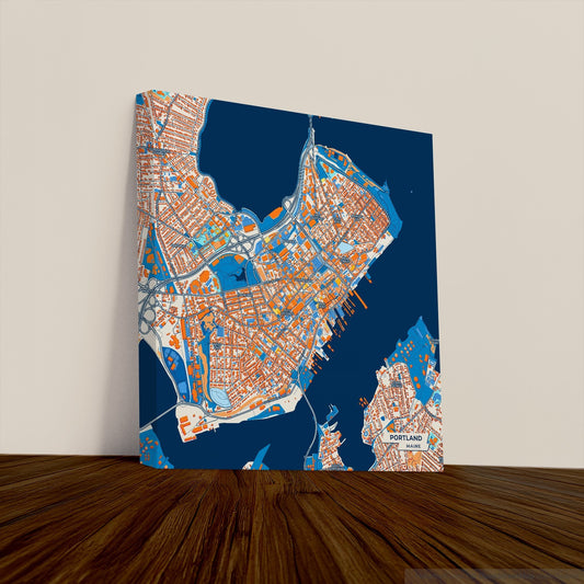 Portland Maine Colorful City Map Canvas Print