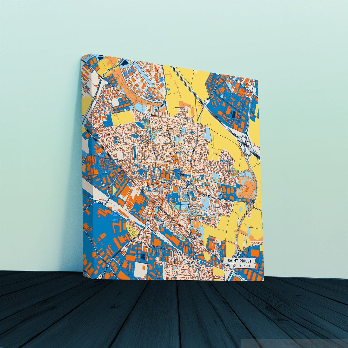 Saint-Priest France Colorful City Map Canvas Print