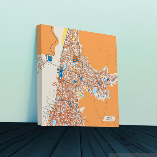 Shaki Azerbaijan Colorful City Map Canvas Print