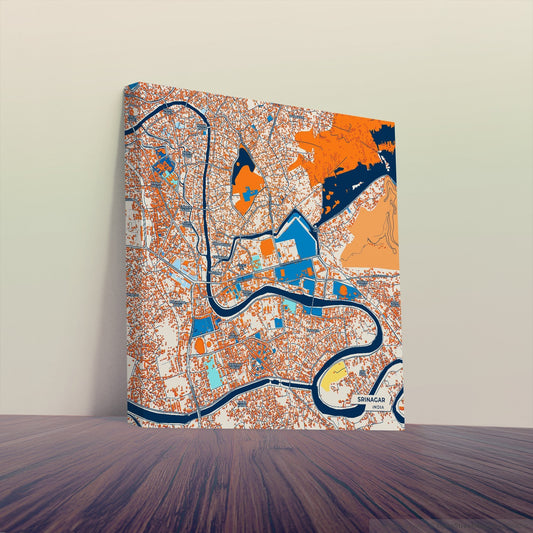 Srinagar India Colorful City Map Canvas Print