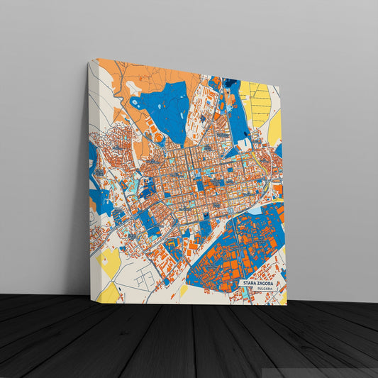Стара Загора Bulgaria Colorful City Map Canvas Print