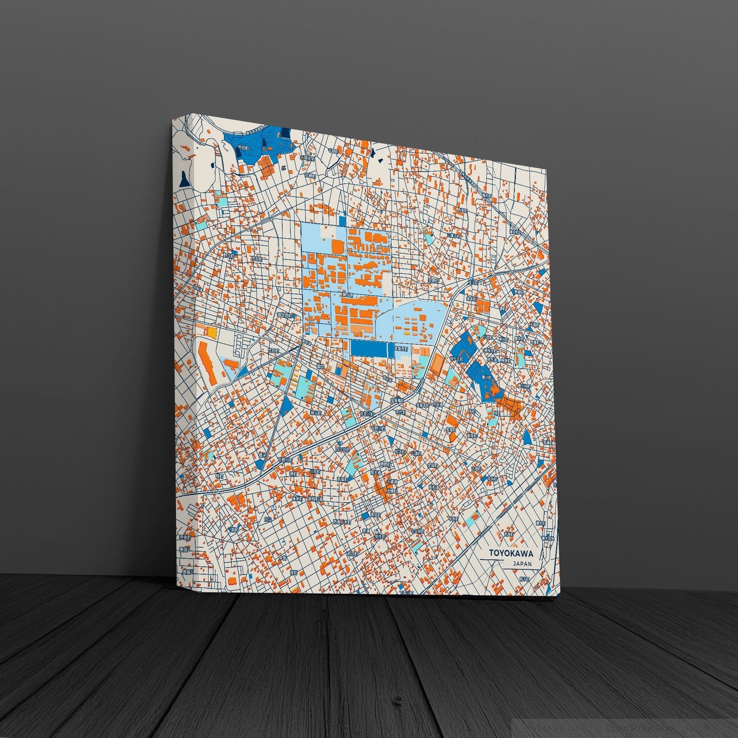 Toyokawa Japan Colorful City Map Canvas Print
