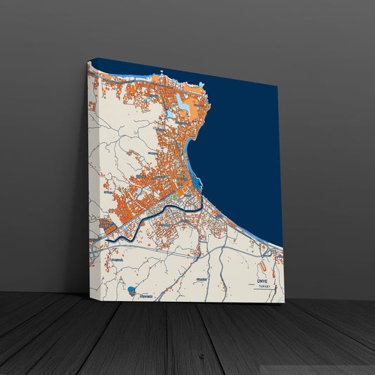 Ünye Turkey Colorful City Map Canvas Print