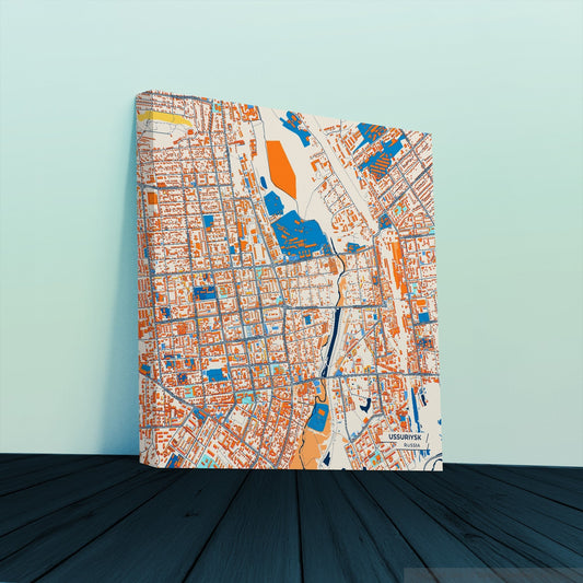 Уссурийске Russia Colorful City Map Canvas Print