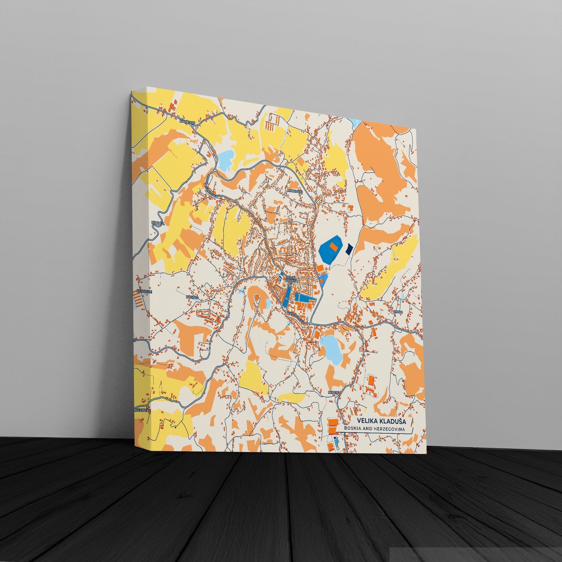 Velika Kladuša Bosnia And Herzegovina Colorful City Map Canvas Print