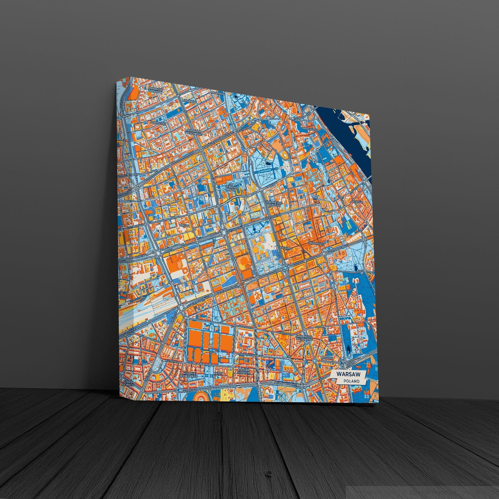 Warszawa Poland Colorful City Map Canvas Print