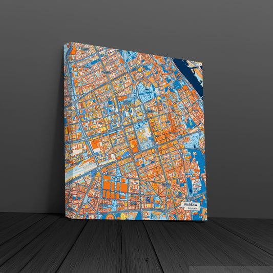 Warszawa Poland Colorful City Map Canvas Print
