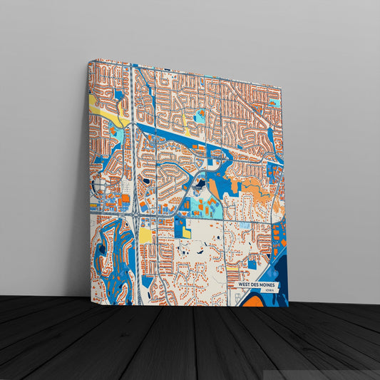 West Des Moines Iowa Colorful City Map Canvas Print