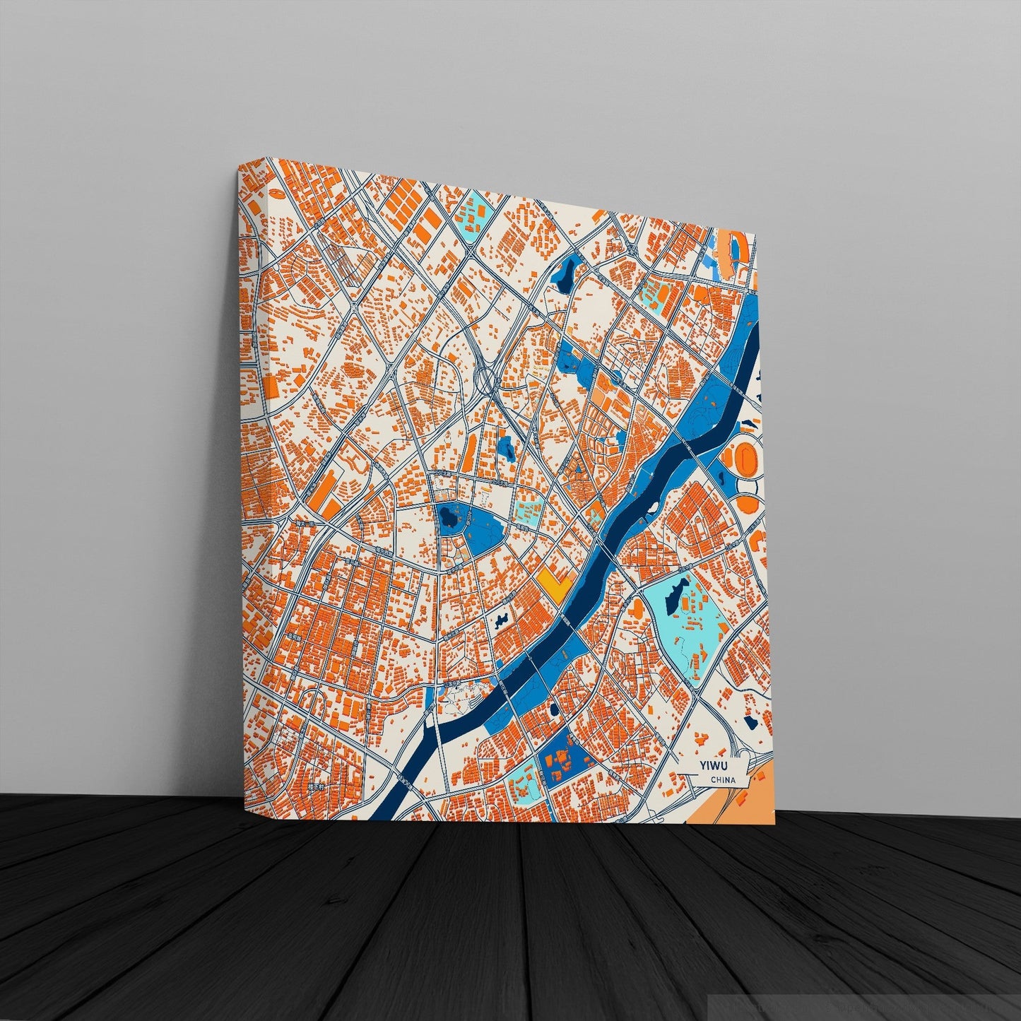 Yiwu China Colorful City Map Canvas Print
