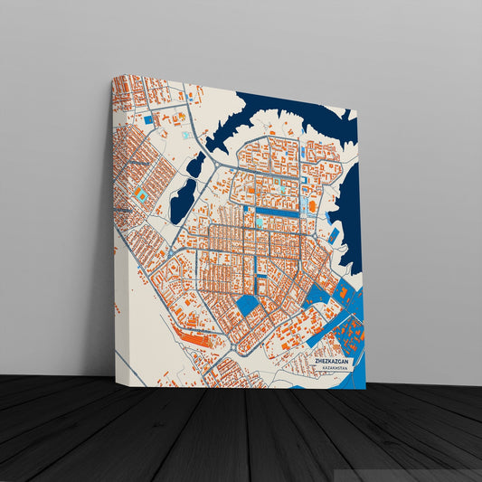Zhezkazgan Kazakhstan Colorful City Map Canvas Print