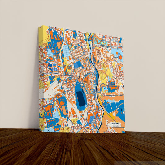 Zwickau Germany Colorful City Map Canvas Print