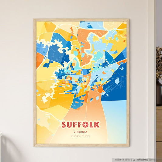Colorful Suffolk Virginia Fine Art Map Blue Orange