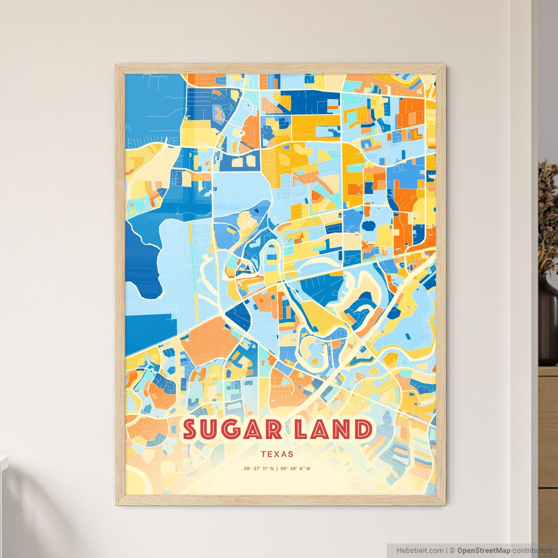 Colorful Sugar Land Texas Fine Art Map Blue Orange