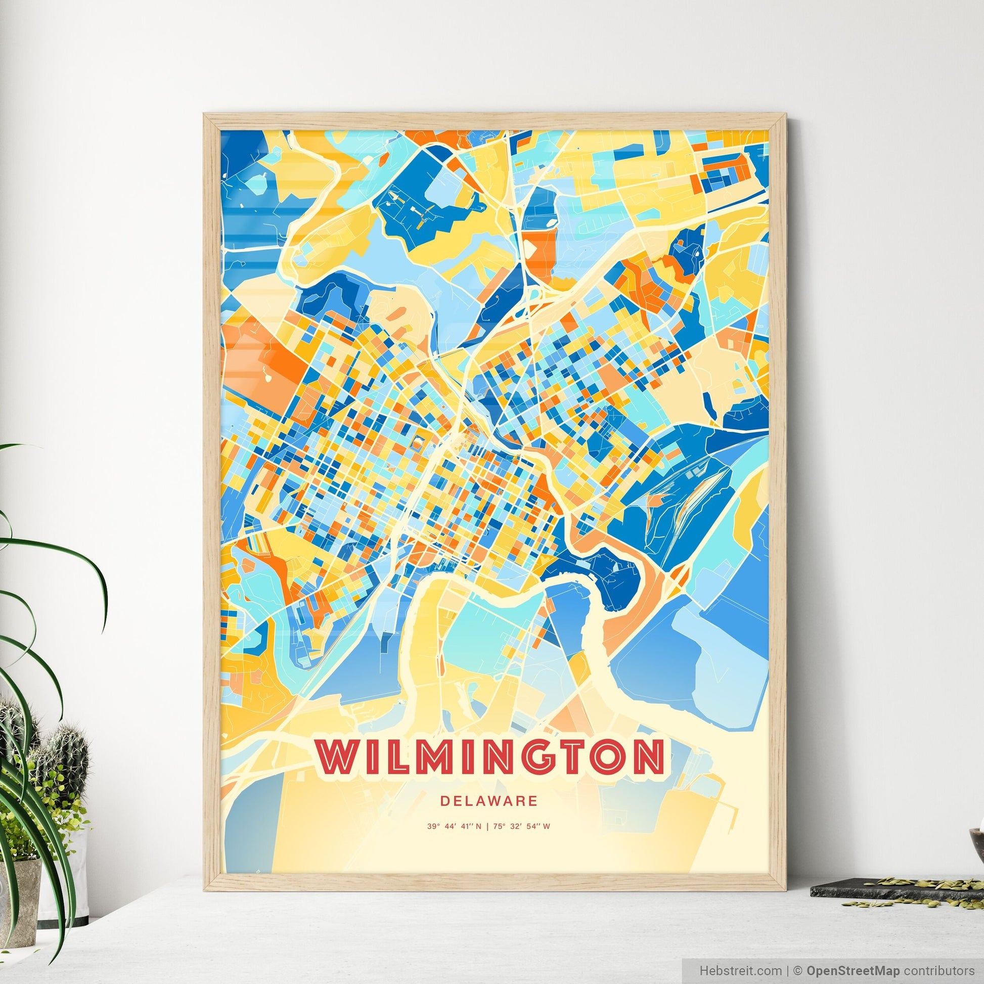 Colorful Wilmington Delaware Fine Art Map Blue Orange