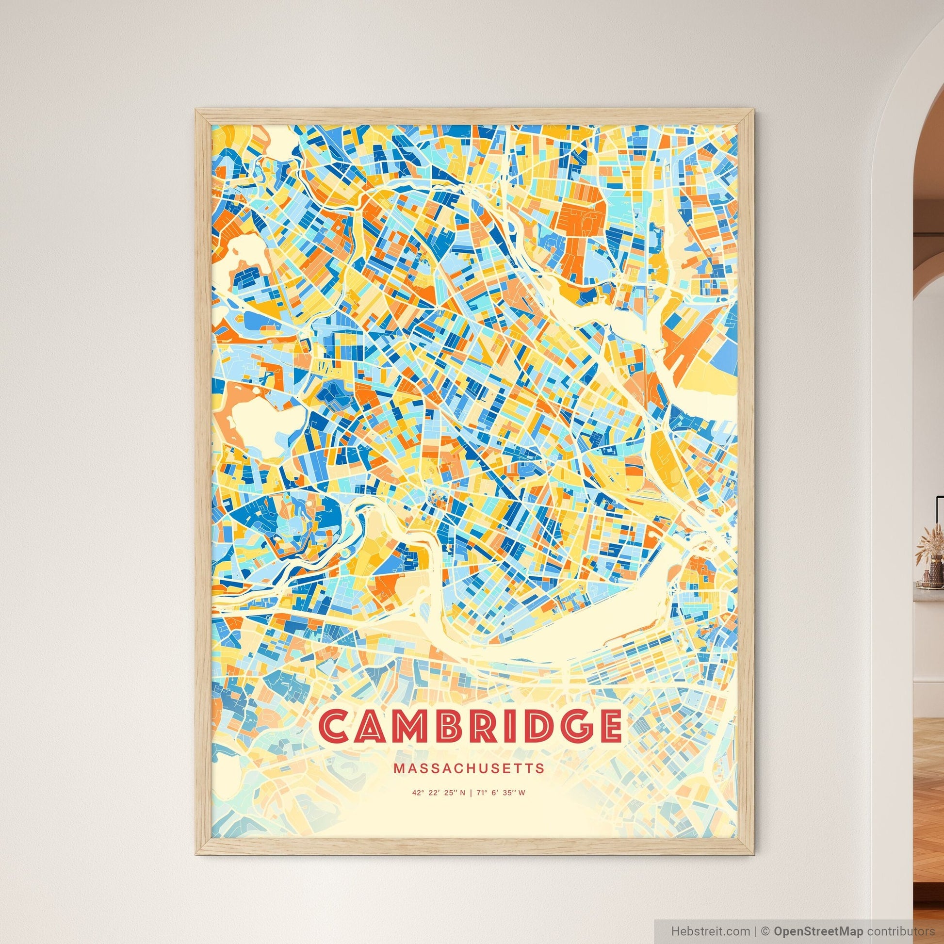 Colorful Cambridge Massachusetts Fine Art Map Blue Orange