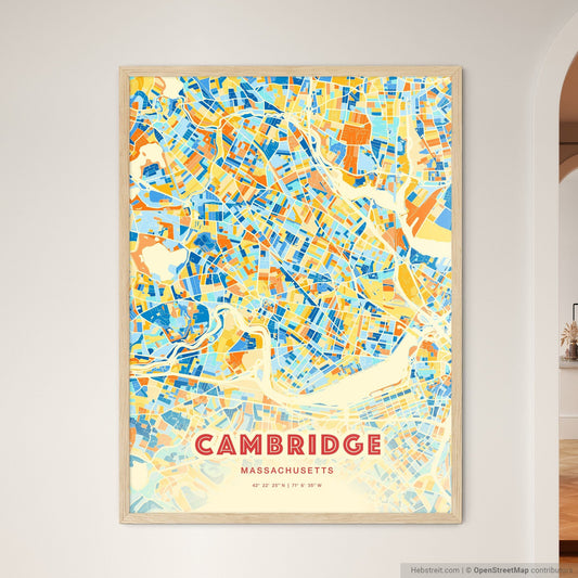 Colorful Cambridge Massachusetts Fine Art Map Blue Orange