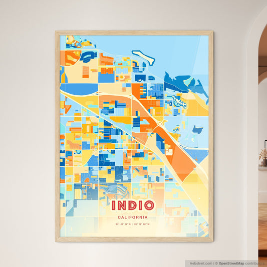 Colorful Indio California Fine Art Map Blue Orange