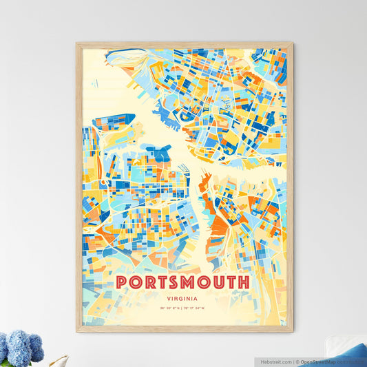 Colorful Portsmouth Virginia Fine Art Map Blue Orange