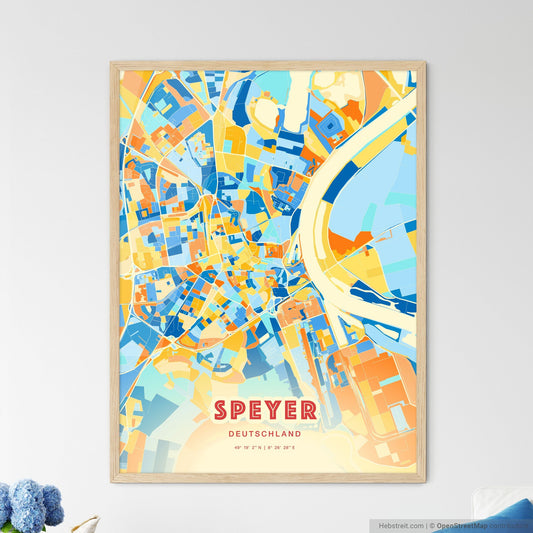 Colorful Speyer Germany Fine Art Map Blue Orange
