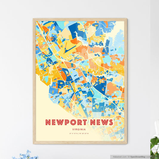 Colorful Newport News Virginia Fine Art Map Blue Orange