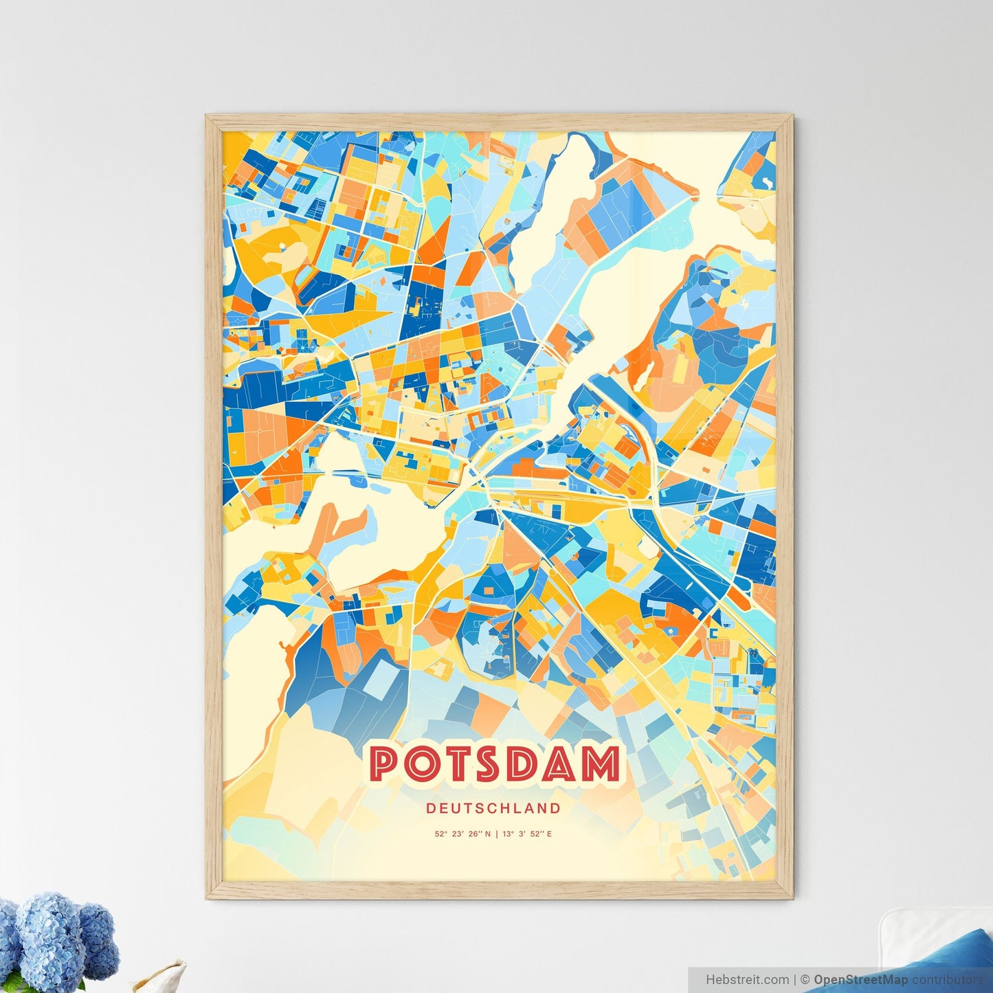 Colorful Potsdam Germany Fine Art Map Blue Orange