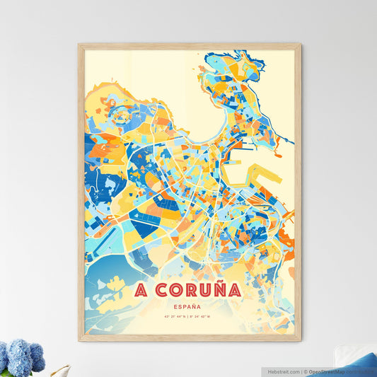 Colorful A Coruña Spain Fine Art Map Blue Orange