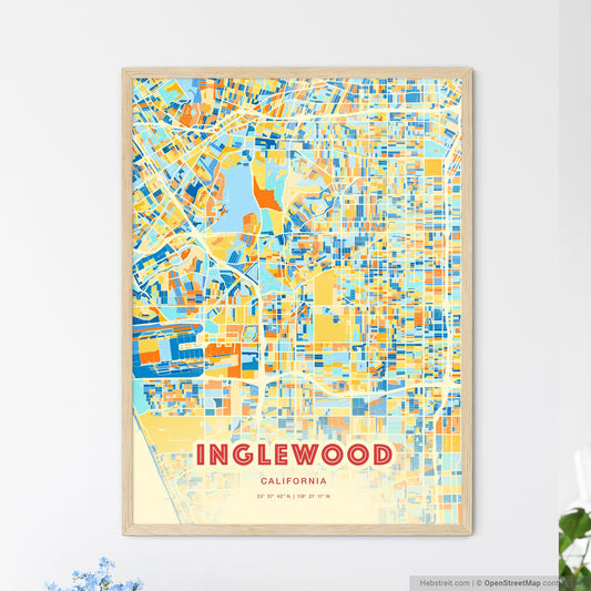 Colorful Inglewood California Fine Art Map Blue Orange