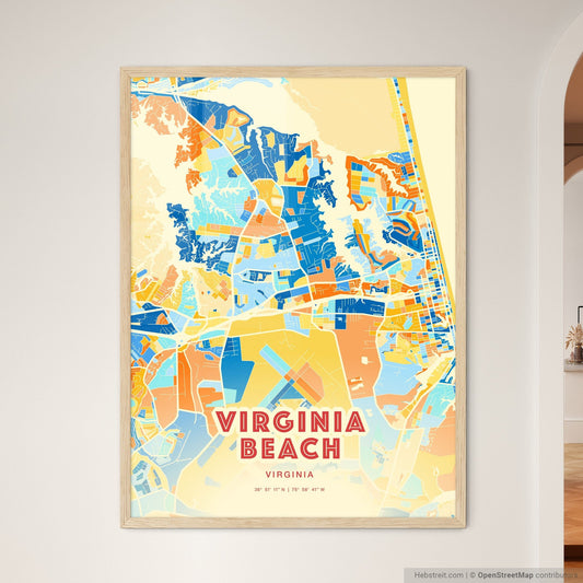 Colorful Virginia Beach Virginia Fine Art Map Blue Orange