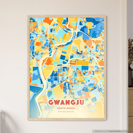 Colorful Gwangju South Korea Fine Art Map Blue Orange
