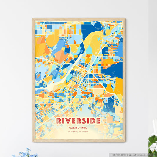 Colorful Riverside California Fine Art Map Blue Orange